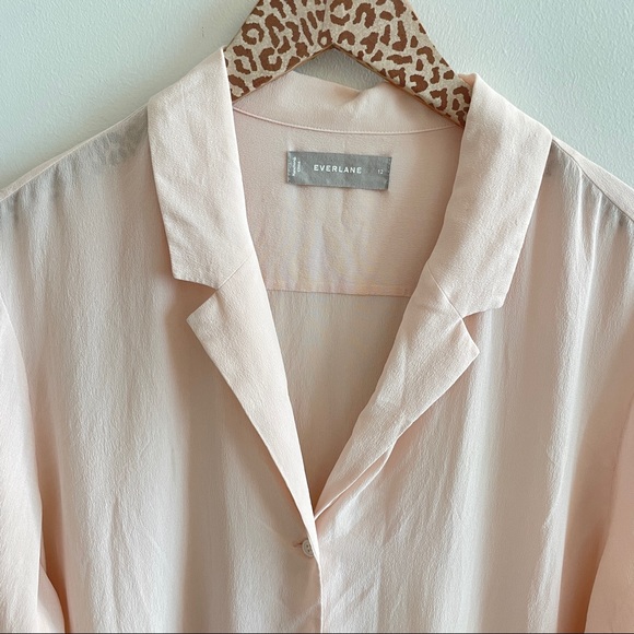 Everlane Blush Piped Silk Notch Button Down Blouse - Picture 4 of 8